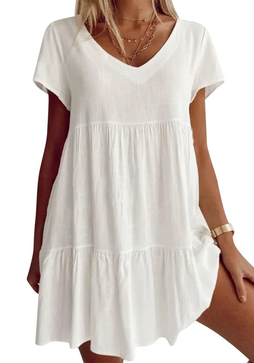 Damen-Kleid, V-Ausschnitt, gewebt, weicher Stoff, Sommer-1
