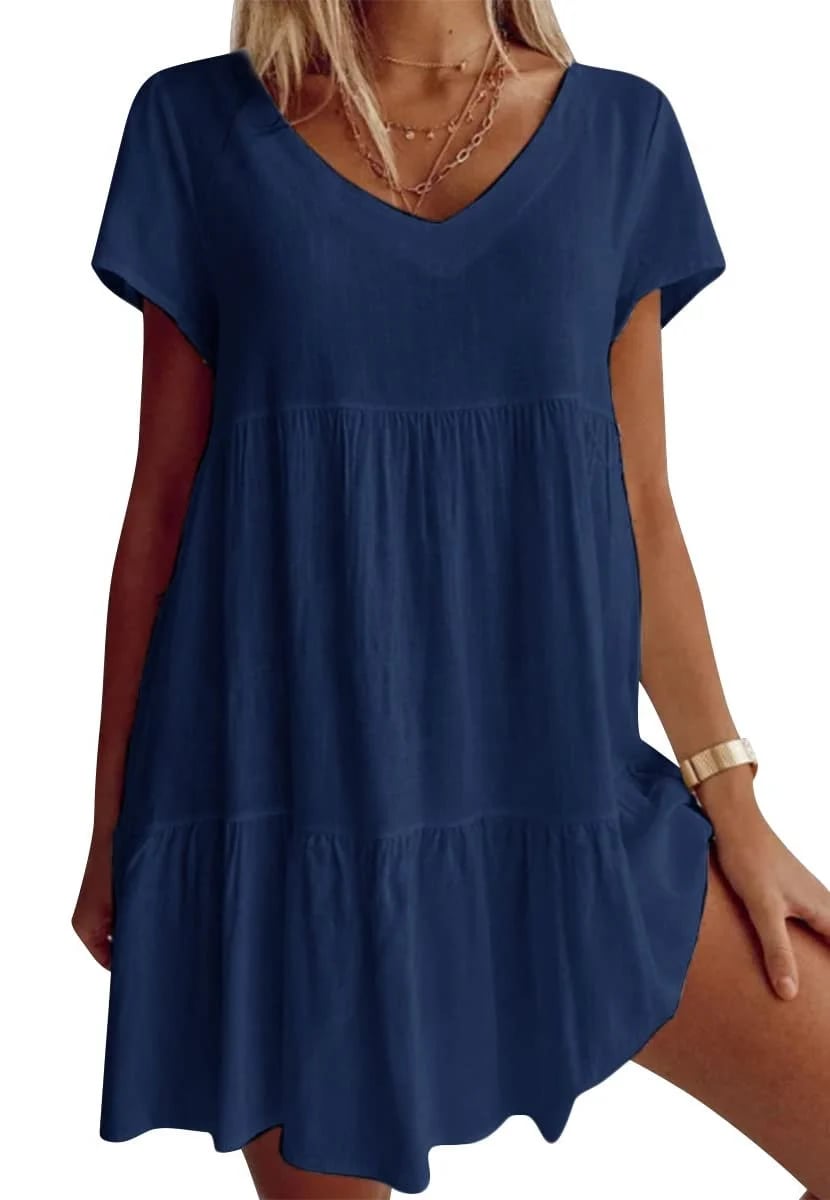 Damen-Kleid, V-Ausschnitt, gewebt, weicher Stoff, Sommer-3