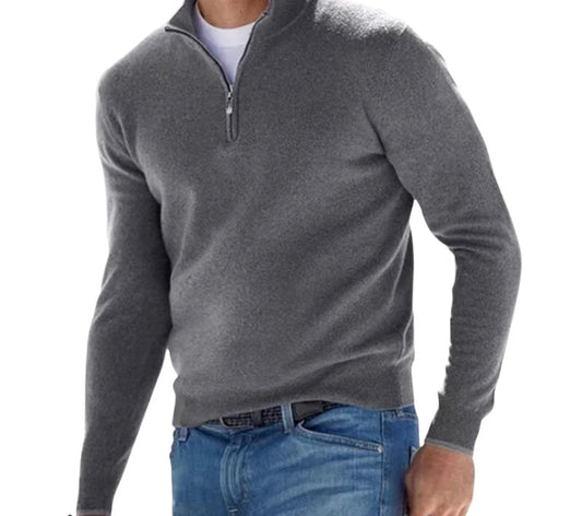 Herren-Pullover, Half-Zip, Baumwollmix, elegant, komfortabel-1