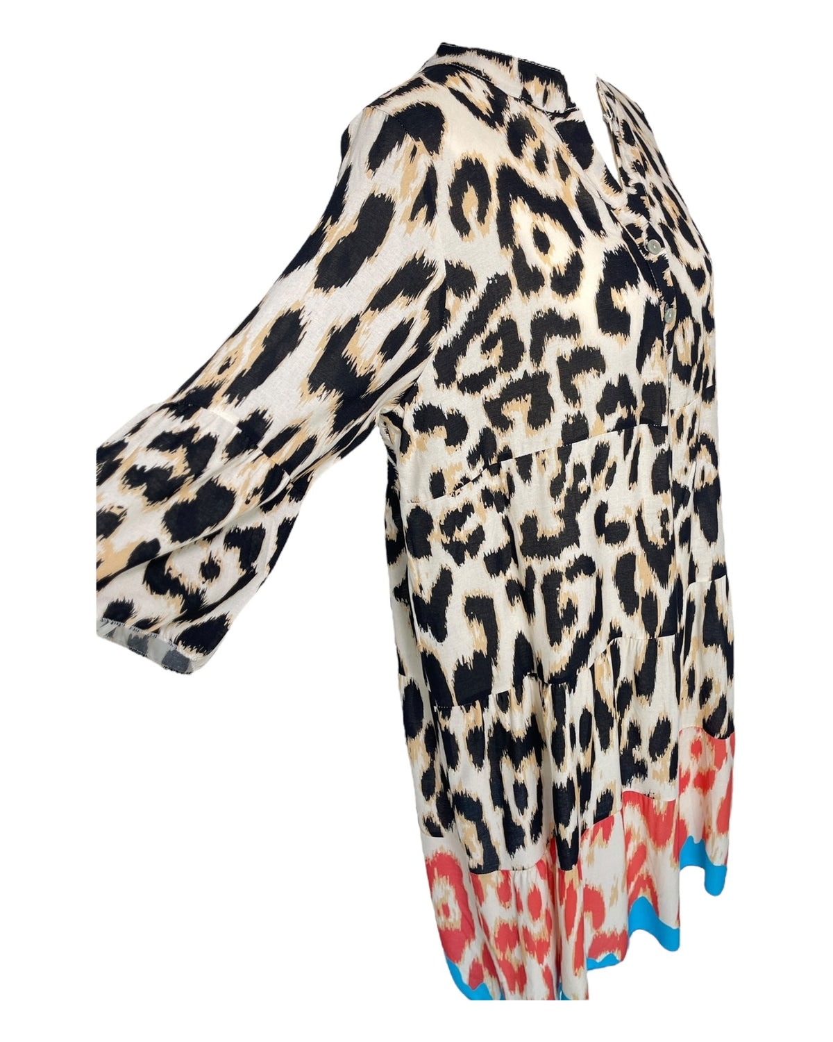 Damenkleid, V-Ausschnitt, Leopardenmuster, Viskose, elegant 101 cm 3