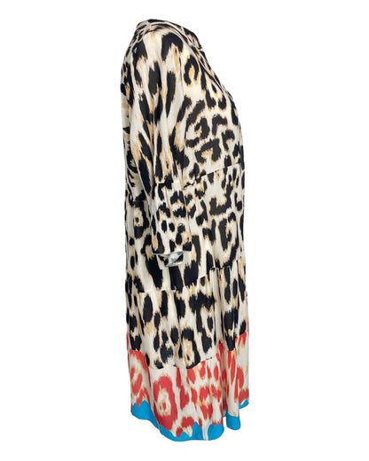Damenkleid, V-Ausschnitt, Leopardenmuster, Viskose, elegant 101 cm 4