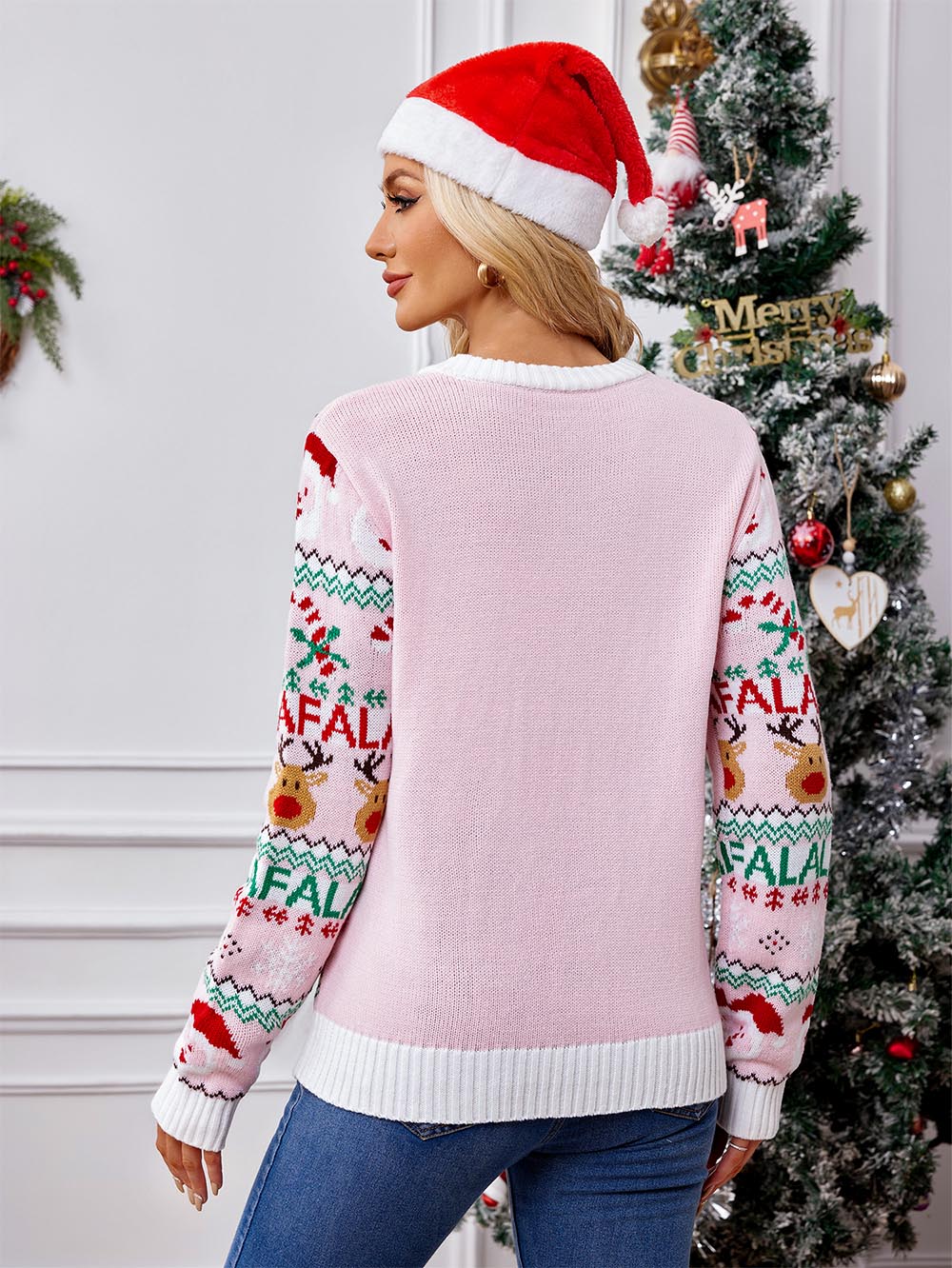 Gestrickter Damen-Weihnachtspullover mit traditionellem Weihnachtsmotiv aus 100% Acryl-6