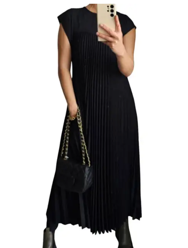Damenkleid plissiert Komfort Polyester-Spandex-1