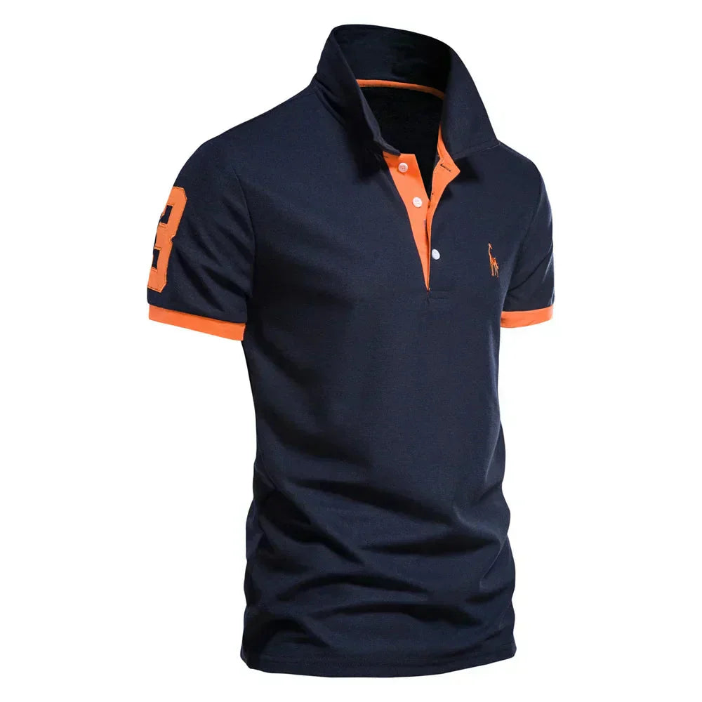 Kurzärmeliges Herren-Poloshirt, roter Kragen, Baumwollmischung-2