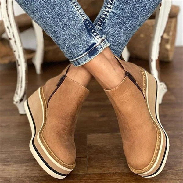 Keilstiefel für Damen mit Keilsohle und Slip-On-Design – Synthetik-Obermaterial, vielseitiger Casual-Stil, Schafthöhe 10 cm 2