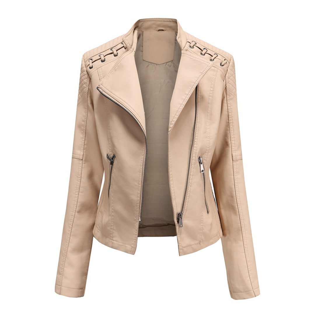 Elegante Damenlederjacke aus PU-Leder mit Stehkragen – schickes Design für Herbst und Frühling 11