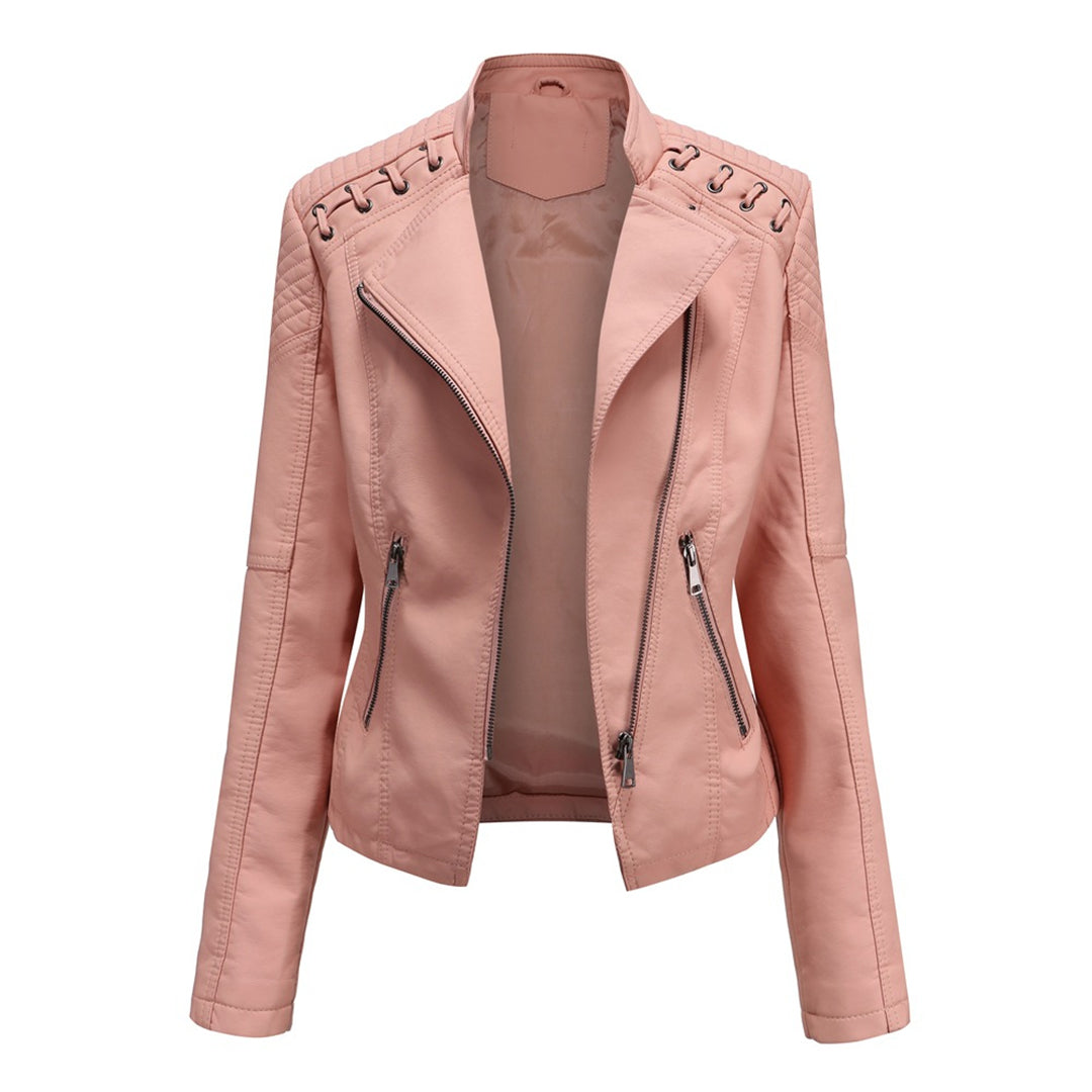 Variant image for Damen-Lederjacke, gepolsterte Schultern, trendiges Design-36