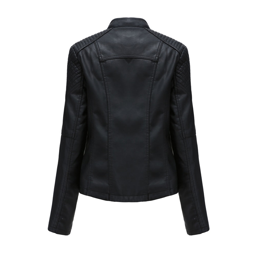 Elegante Damenlederjacke aus PU-Leder mit Stehkragen – schickes Design für Herbst und Frühling 5