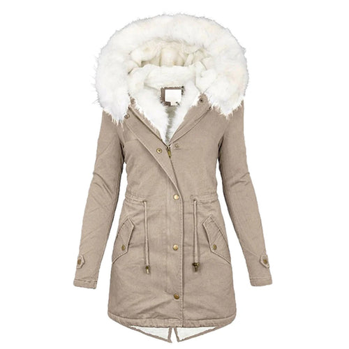 Winterjacke Damen Lang mit Pelz und Wattierung-1