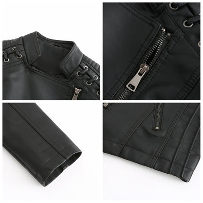 Damen-Lederjacke, gepolsterte Schultern, trendiges Design-2