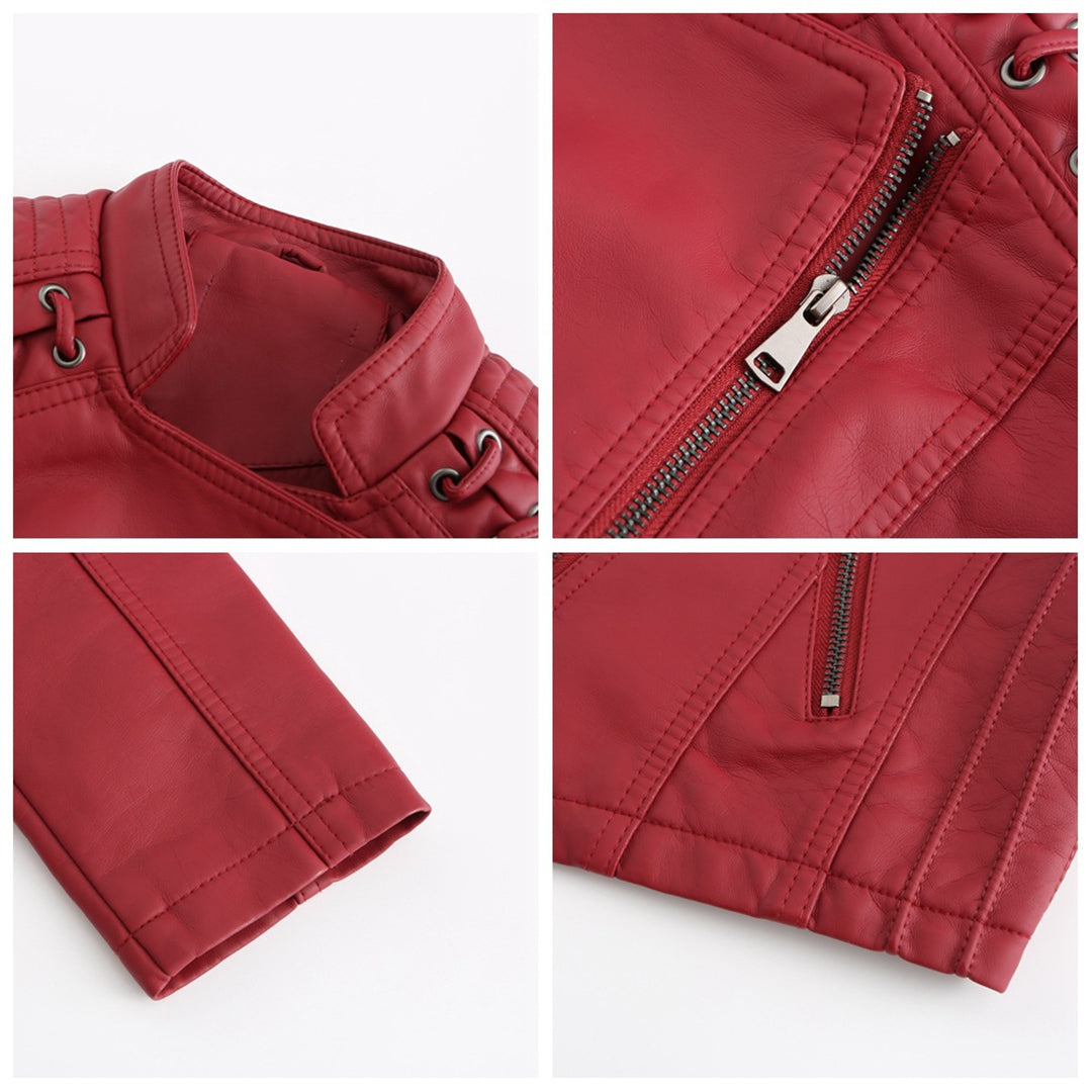 Damenjacke Elegant PU-Leder mit Stehkragen und mehreren Taschen-5
