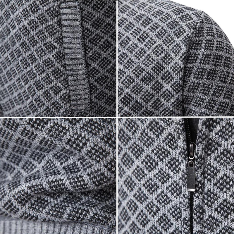 Herren-Strickjacke, geometrisches Design, Polyester, mit Reißverschluss-3