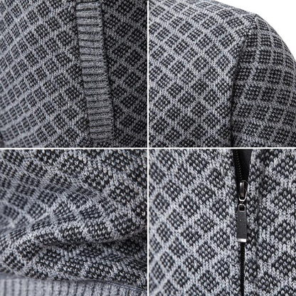 Herren-Strickjacke, geometrisches Design, Polyester, mit Reißverschluss-3