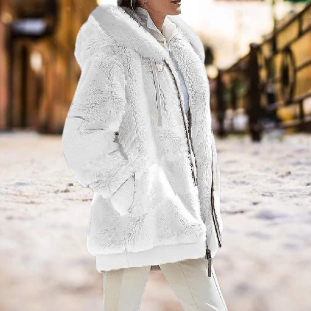 Damen-Plüschjacke mit Kapuze und Reißverschluss aus Baumwollpolyester – warme und trendige Jacke für Herbst und Winter 2