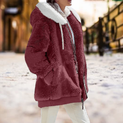 Damen-Plüschjacke mit Kapuze und Reißverschluss aus Baumwollpolyester – warme und trendige Jacke für Herbst und Winter 4