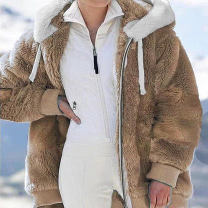 Damenjacke aus Plüsch mit Kapuze und Reißverschluss aus Baumwoll-Polyester – warme und trendige Jacke für Herbst und Winter 17