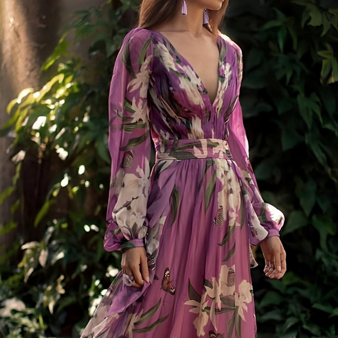 Damen-Kleid, Boho, langärmeliger Chiffon-3