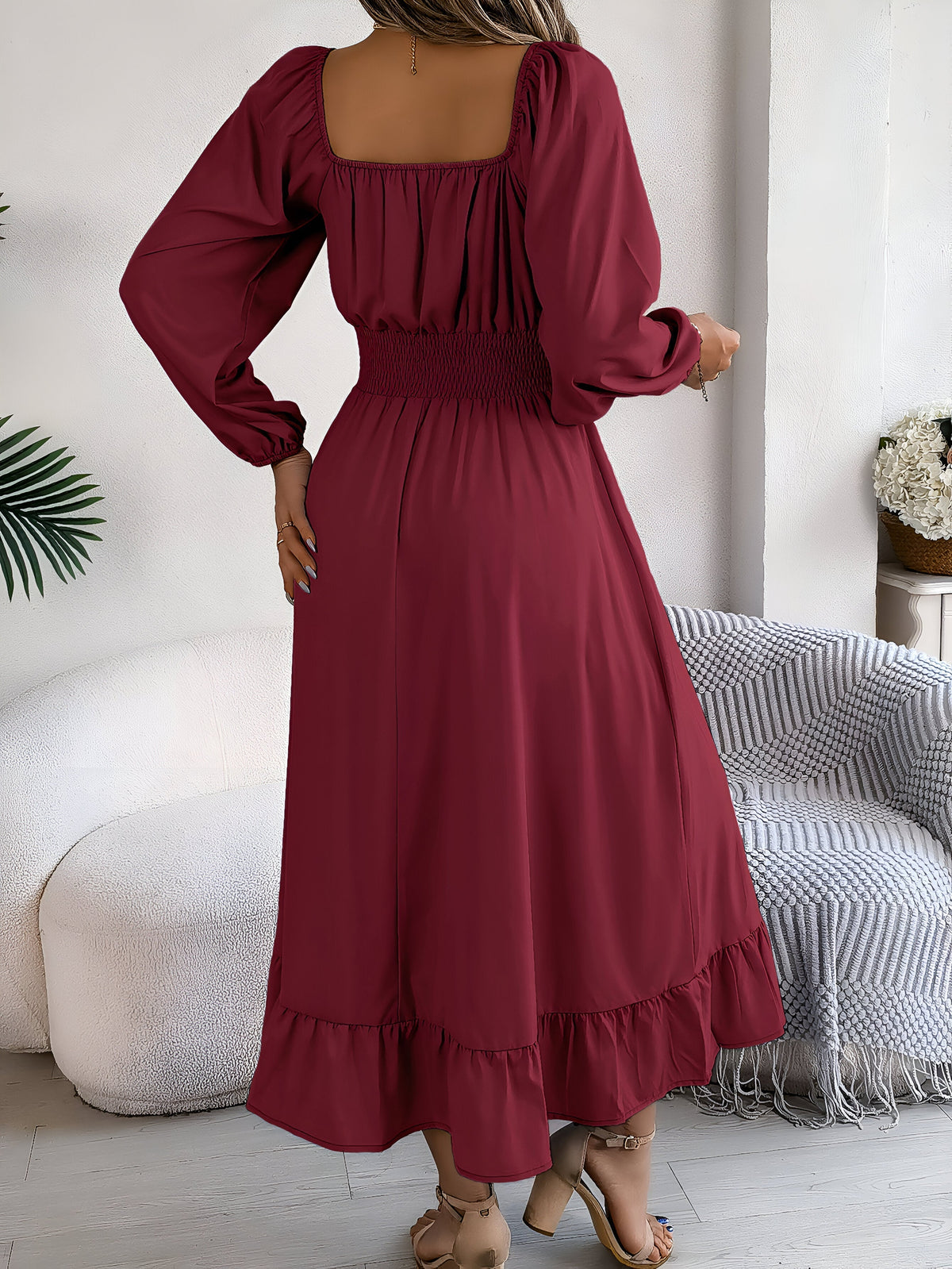 Damen-Kleid, hoher Hals, Schleppen-Design, hochwertiger Stoff-2