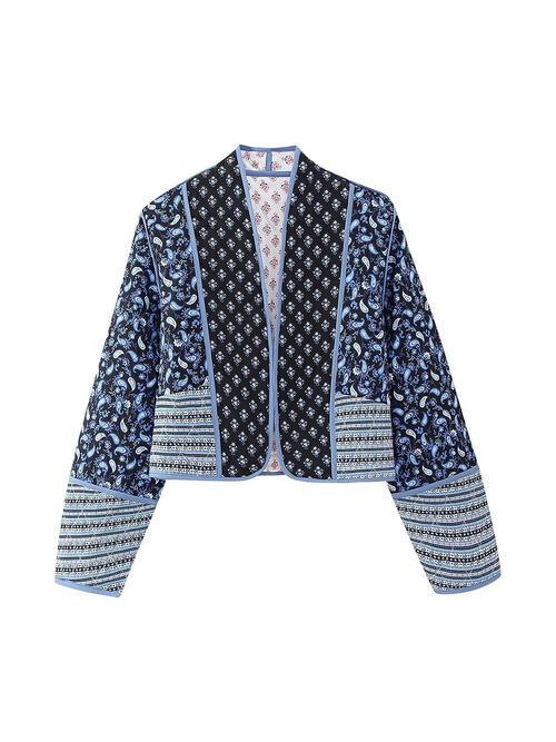 Damen-Baumwolljacke, kurz, wendbar, Blumenmuster, monochrom 3