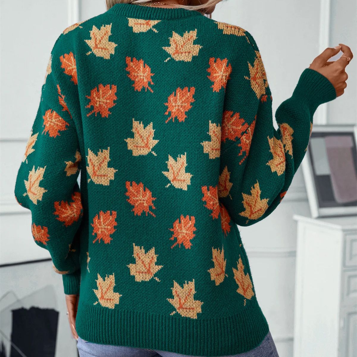 Damen-Pullover, Herbstlaub, weiche Baumwolle-3