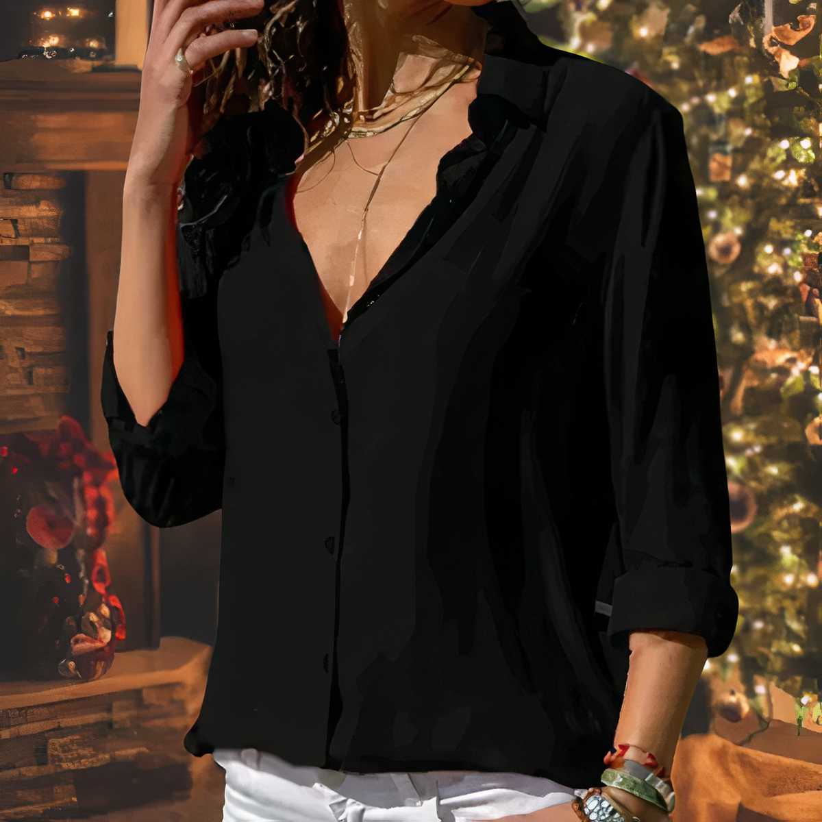 Variant image for Damen Bluse Drapierte Chiffon Leicht Elegant-19