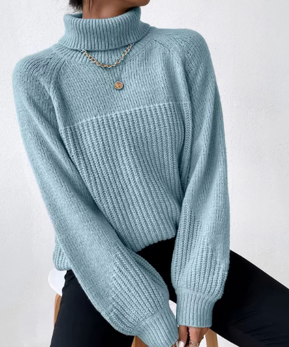 Damen-Rollkragenpullover, lässig, gestrickt, Winter-4