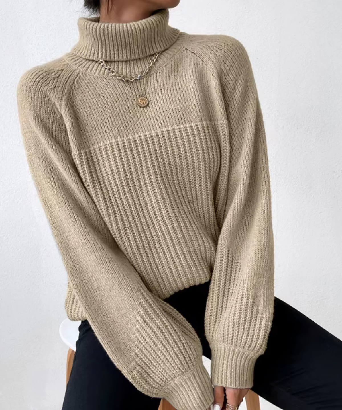 Variant image for Damen-Rollkragenpullover, lässig, gestrickt, Winter-5