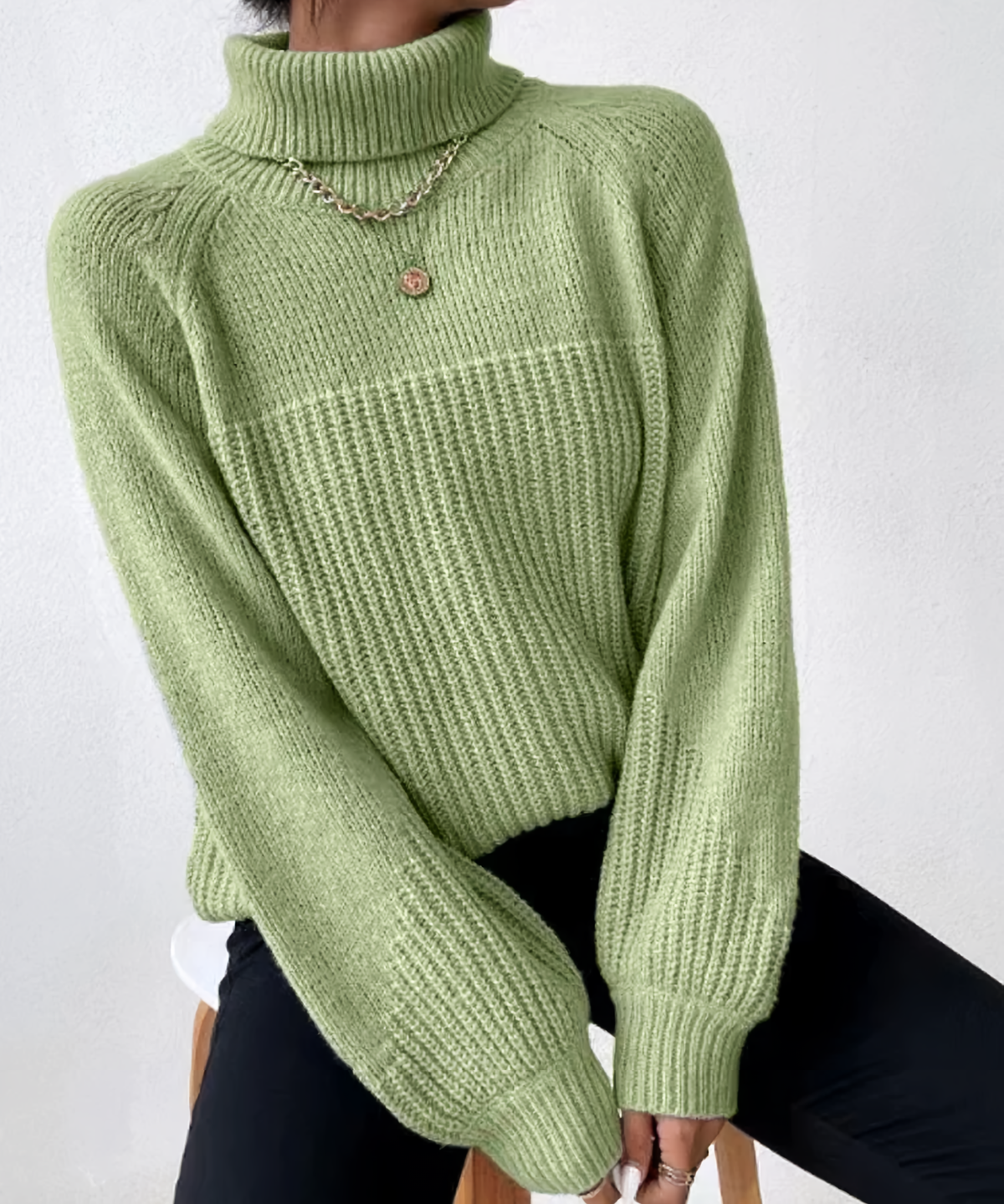Damen-Rollkragenpullover, lässig, gestrickt, Winter-3