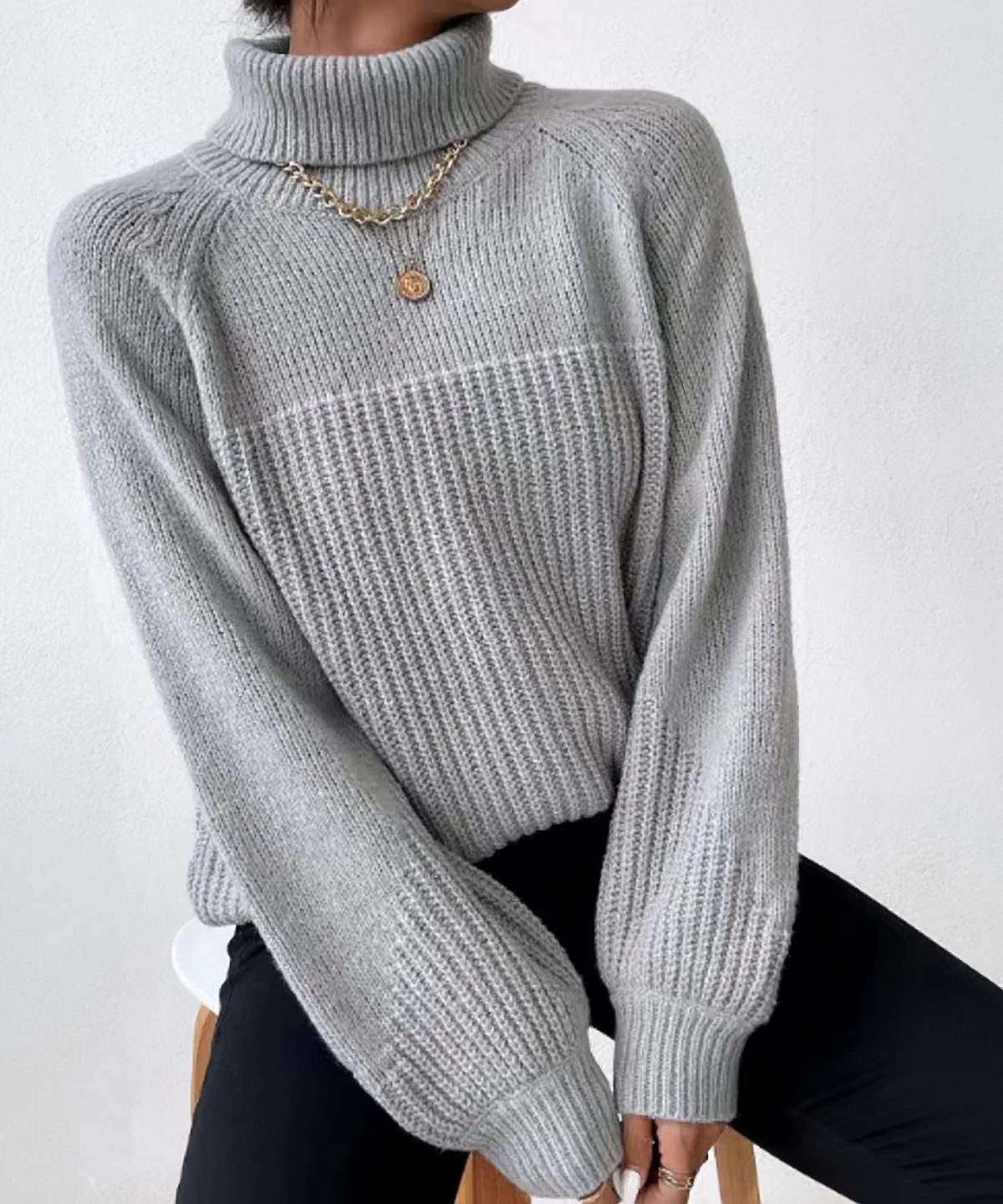 Variant image for Damen-Rollkragenpullover, lässig, gestrickt, Winter-1