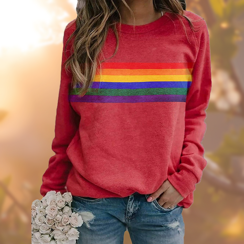 Damen-T-Shirt, Regenbogenmuster, weiche Baumwolle-1