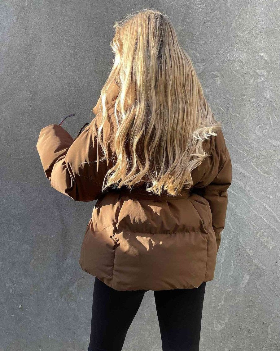 Damen-Mantel, mit großem Kragen, und Gürtel, Polyester-4