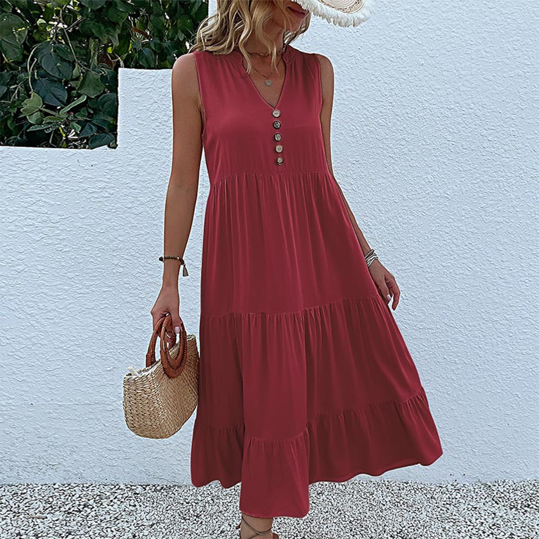 Damen-Freizeitkleid, ärmellos, hohe Taille, Baumwolle, Polyester-6