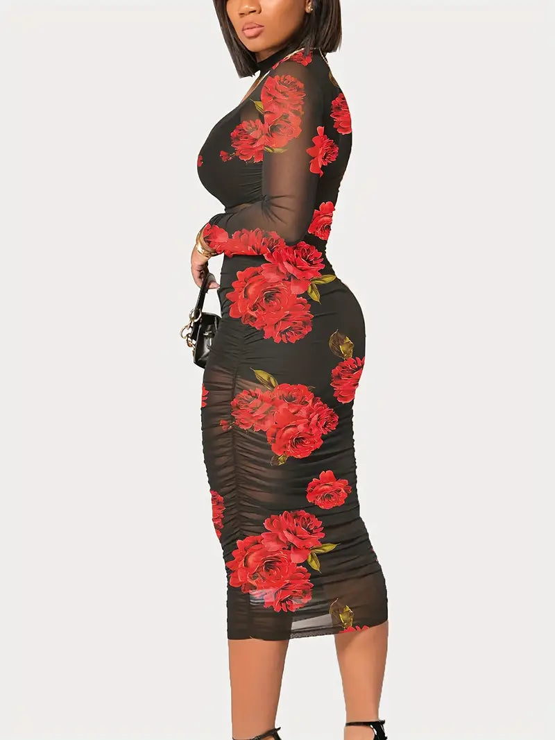 Variant image for Damen-Strandkleid, geblümtes Netzmaterial, eleganter Sommerstil-13