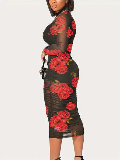 Variant image for Damen-Strandkleid, geblümtes Netzmaterial, eleganter Sommerstil-13