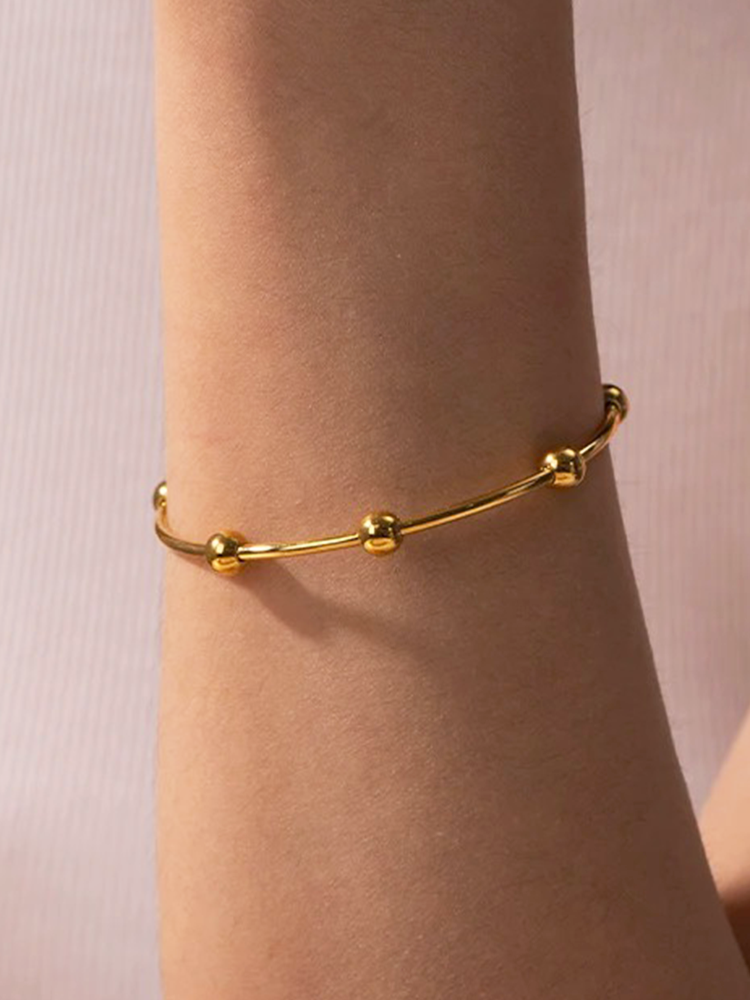 Damen-Goldarmband, rundes Perlen-Design, elegant-1