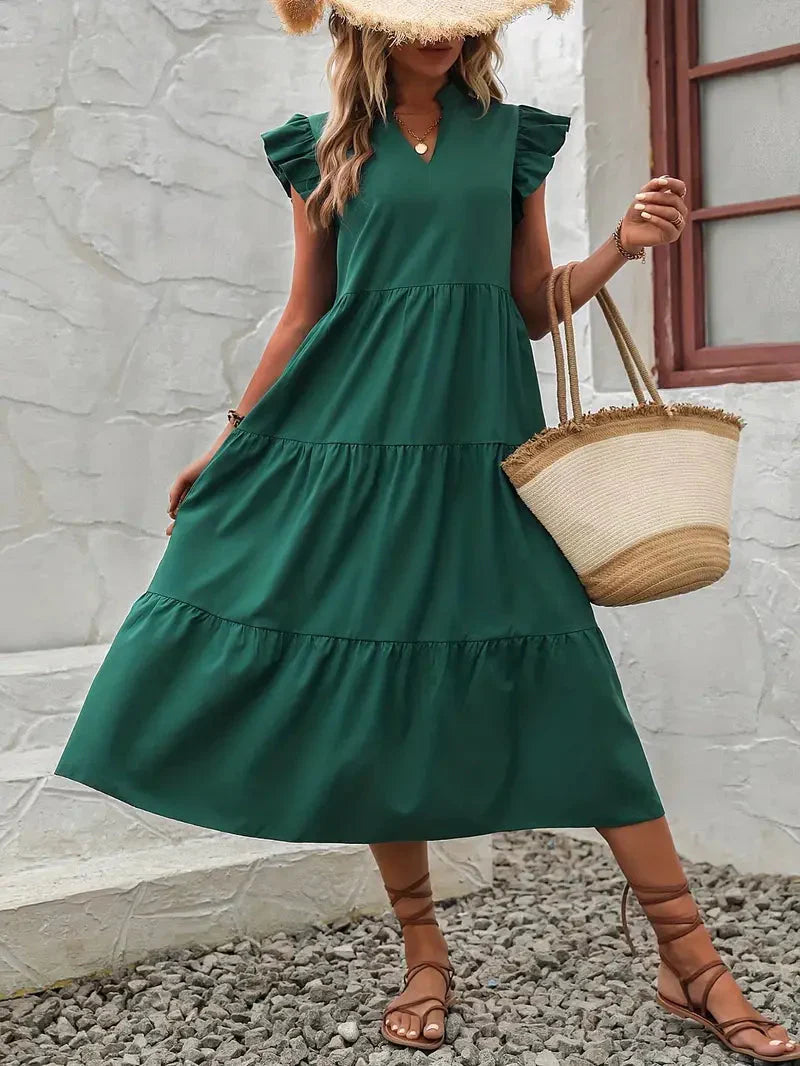 Damen-Midi-Kleid, gerafften Polyester, für Schöne Damenkleider-3