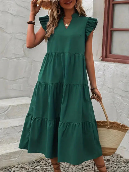 Damen-Midi-Kleid, gerafften Polyester, für Schöne Damenkleider-1