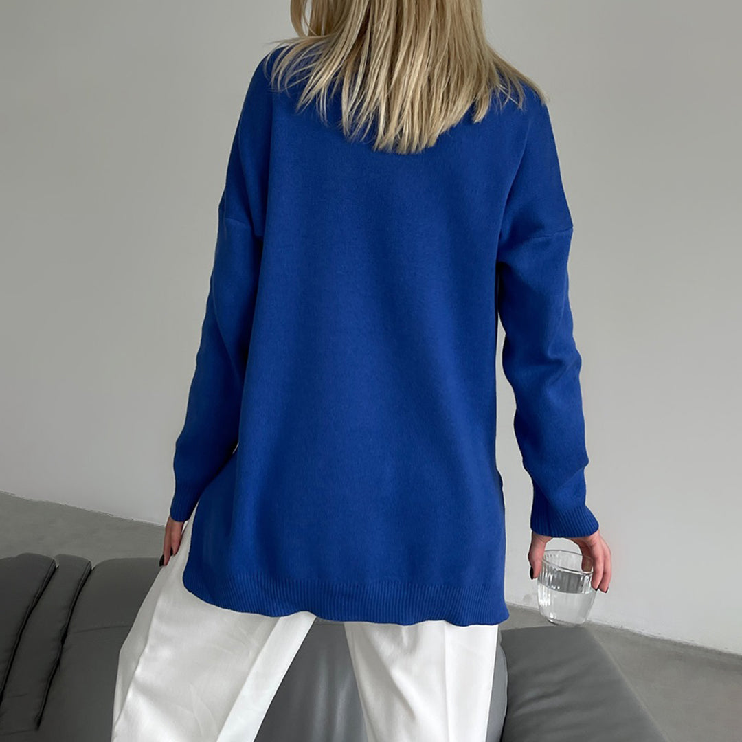 Damen-Strickpullover, hoher Kragen, Viskose-Mischung mit Seitenschlitz-6