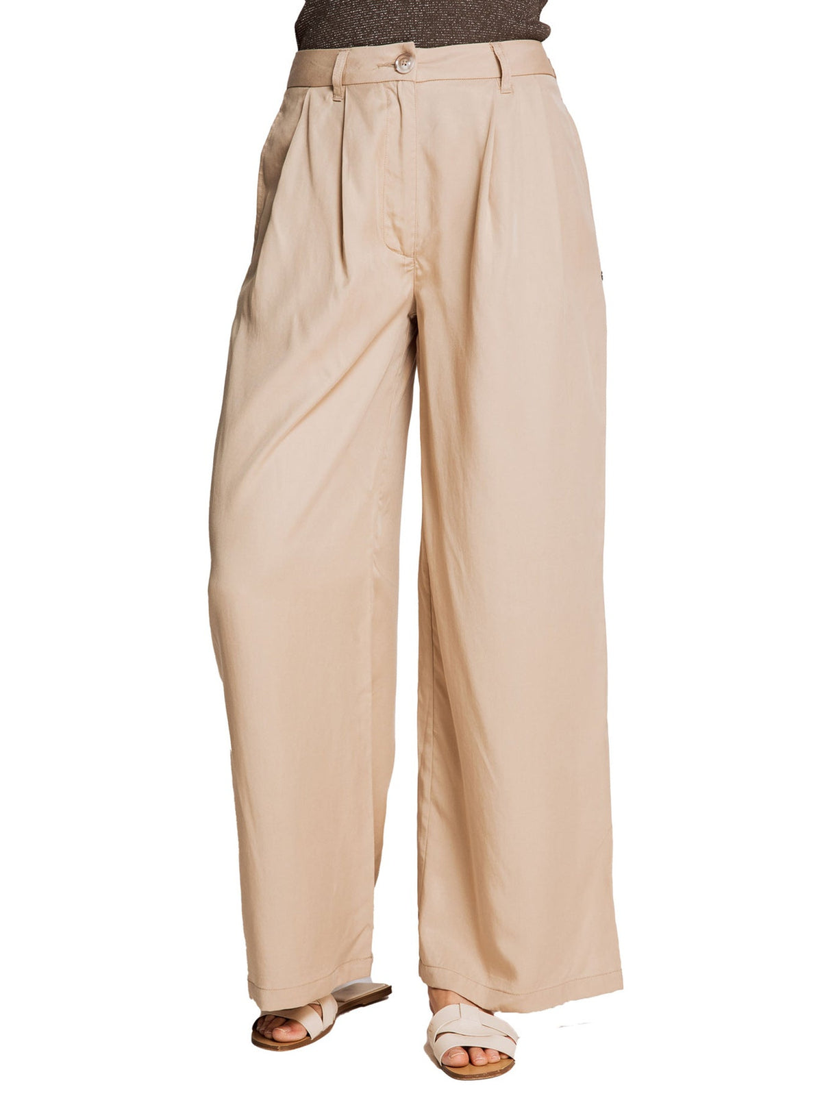 Variantenbild für schicke lange Damenhosen im Casual Fit aus 100 % Baumwolle mit weitem Bein und verdeckten Reißverschlüssen-1