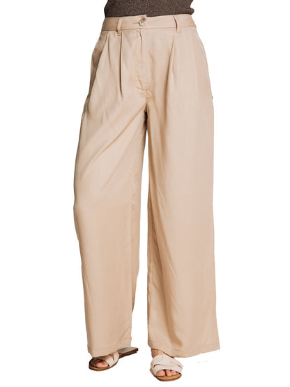 Variantenbild für schicke lange Damenhosen im Casual Fit aus 100 % Baumwolle mit weitem Bein und verdeckten Reißverschlüssen-1
