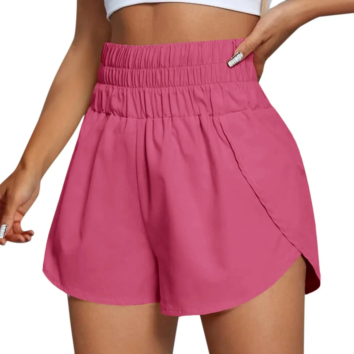 Damen-Trainingsshorts, hohe Taille, leichter Stoff, sportliches Design-1
