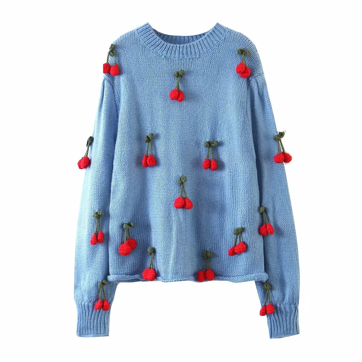 Damen-Pullover, Vintage Stil, mit Kirschmuster, Polyester-1