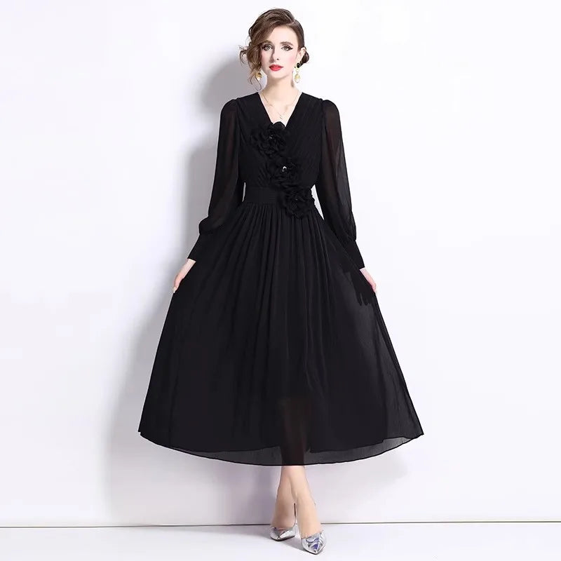 Damen-Midikleid, V-Ausschnitt, Baumwolle, Acetat 5