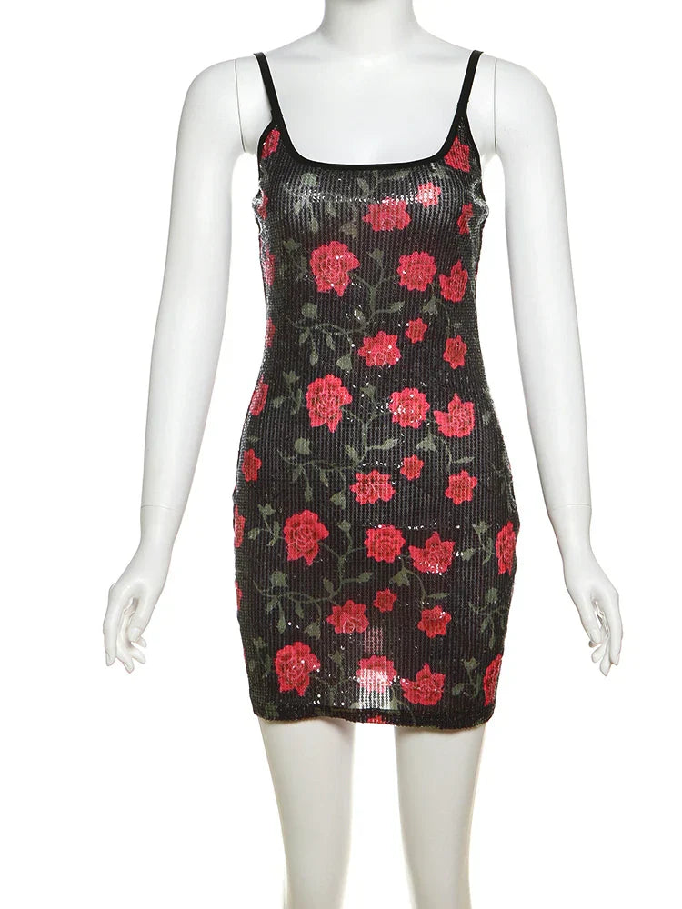 Damen-Minikleid, geblümt, eckiger Ausschnitt, Polyester, Elasthan-1