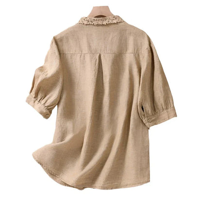 Damen-Sommerbluse, klassischer Kragen, leichtes Leinen-5