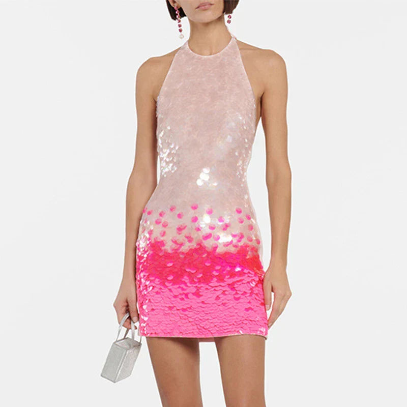 Damen-Minikleid, Neckholder, Polyester, über dem Knie-1