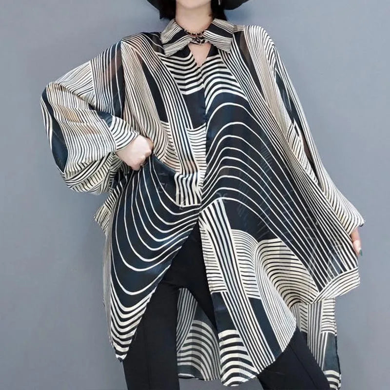 Damen Bluse Langarm Gestreiftes Polyester Rayon-3