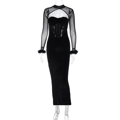 Damen-Maxikleid, A-Linienförmig, Polyester, knöchellang-1
