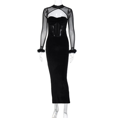 Damen-Maxikleid, A-Linienförmig, Polyester, knöchellang-1