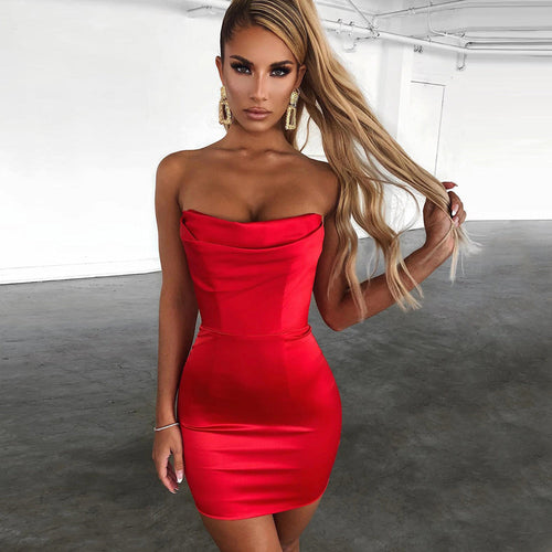 Damen-Minikleid, rückenfreier Satin, über dem Knie-1